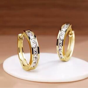 Elegant Gold Hoop huggie Earrings with Crystal Accents